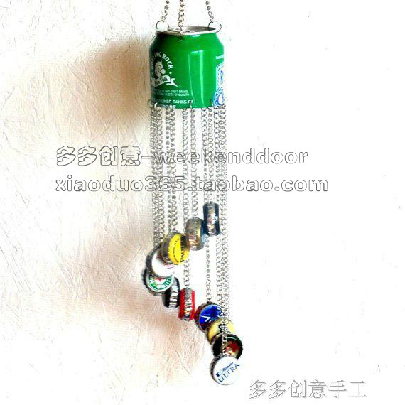 Cans Bottle caps Wind chimes Hand-made finished products Hand-made from wastes Hand-made cans