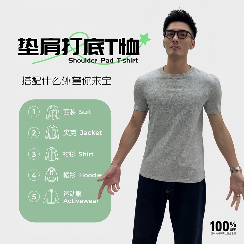 Men's Solid Color Detachable Shoulder Pad Round Neck Short-Sleeve T-Shirt That Changes the Head-To-Shoulder Ratio, Makes You Look Stronger, with Right-Angle Shoulders, Cos Style, Handsome Men's Solid Color Detachable Shoulder Pad Round Neck Short-Sleeve T-Shirt That Changes the Head-To-Shoulder Ratio, Makes You Look Stronger, with Right-Angle Shoulders, Cos Style, Handsome