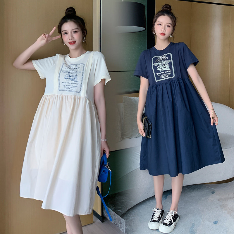 Maternity dress summer top summer fashion print over the knee loose maternity skirt summer maternity maternity dress