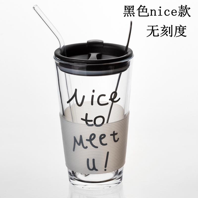 Net red baby sippy cup nữ sinh viên Hàn Quốc phiên bản cốc thủy tinh vảy thủy tinh với rơm đo cốc hộ gia đình sáng tạo hoạt hình - Tách bình tập uống nước cho bé