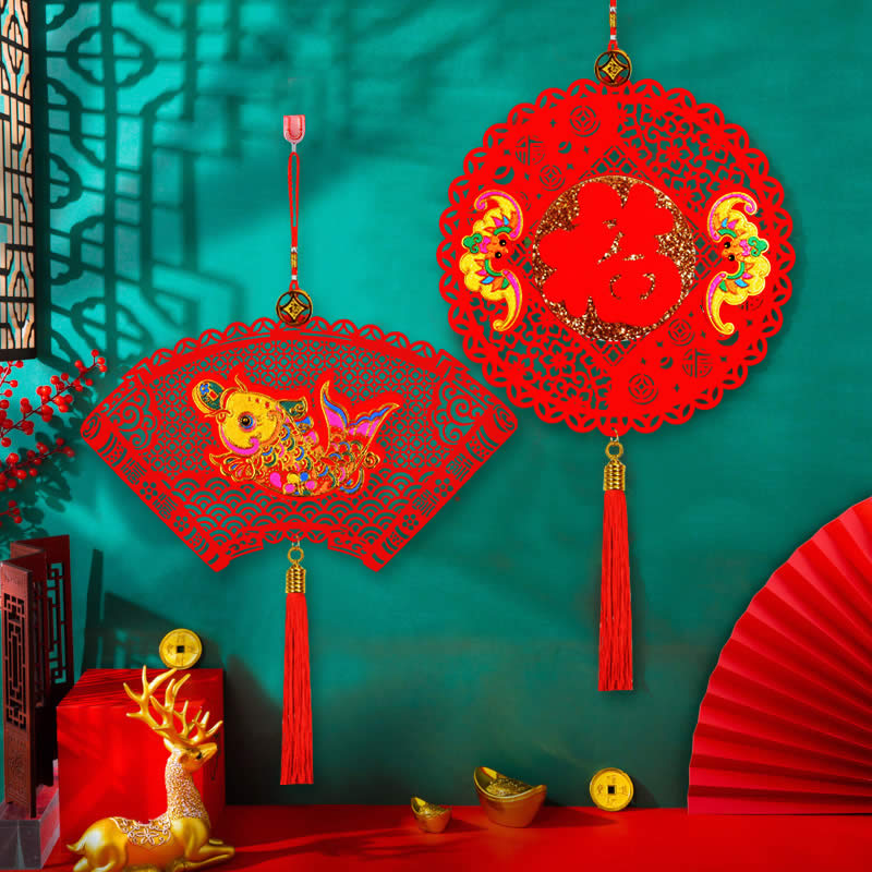 New Year decoration hanging parts 2022 Spring Festival New Year Chinese - style living room arranged hollow planting stereo tiger wording