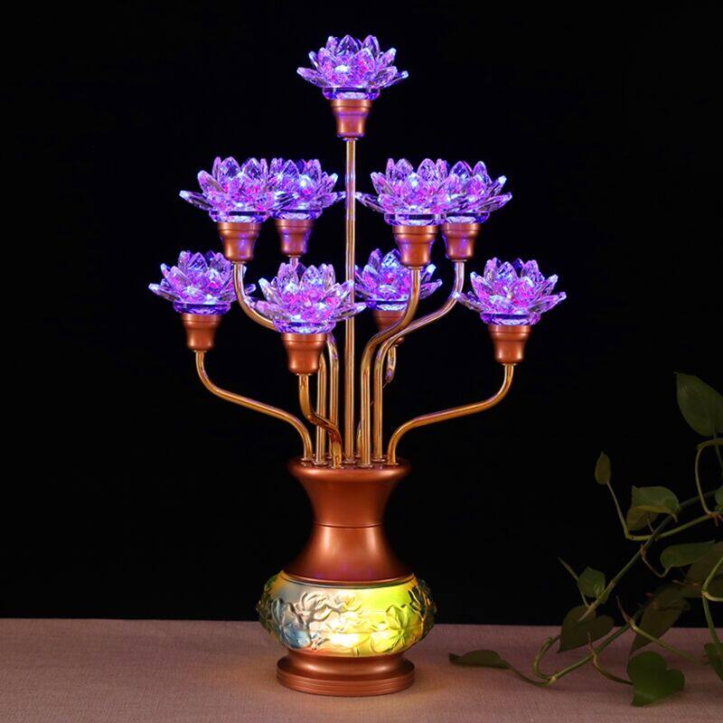 Jie Ed Buddha Lights LED colourful crystal lotus lamp supply lamp nine and thirteen pieces of Buddha light long lamp