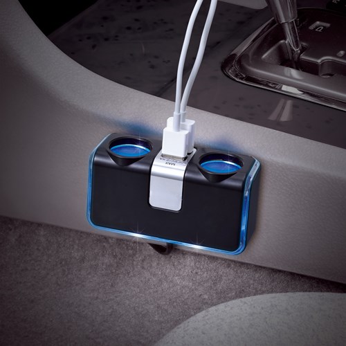 SEIWA dual USB car phone charger one to two with extension cord car cigarette lighter conversion socket female seat