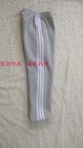 Winter new gray three white bar plus velvet thick student school uniform pants casual sports pants