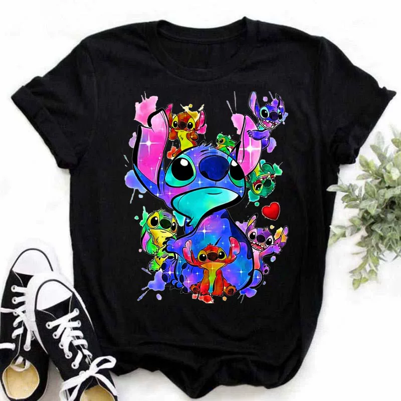 Миловая футболка с принтом Stitch из мультфильма Лило и Ститч, повседневная футболка большого размера для мужчин и женщин, наряд для пары