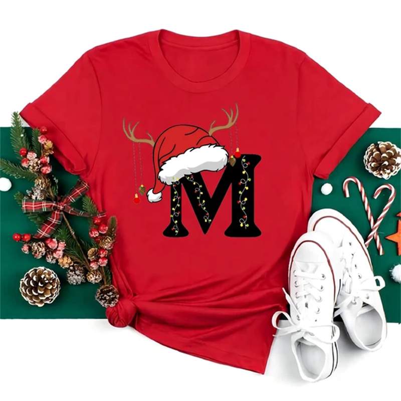 Merry Christmas T-Shirt New Christmas Letter Print Short-Sleeved T-Shirt Family Matching Outfit