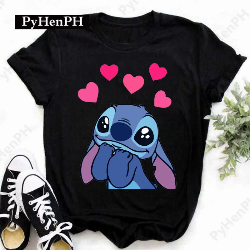 Миловая футболка с принтом Stitch из мультфильма Лило и Ститч, повседневная футболка большого размера для мужчин и женщин, наряд для пары