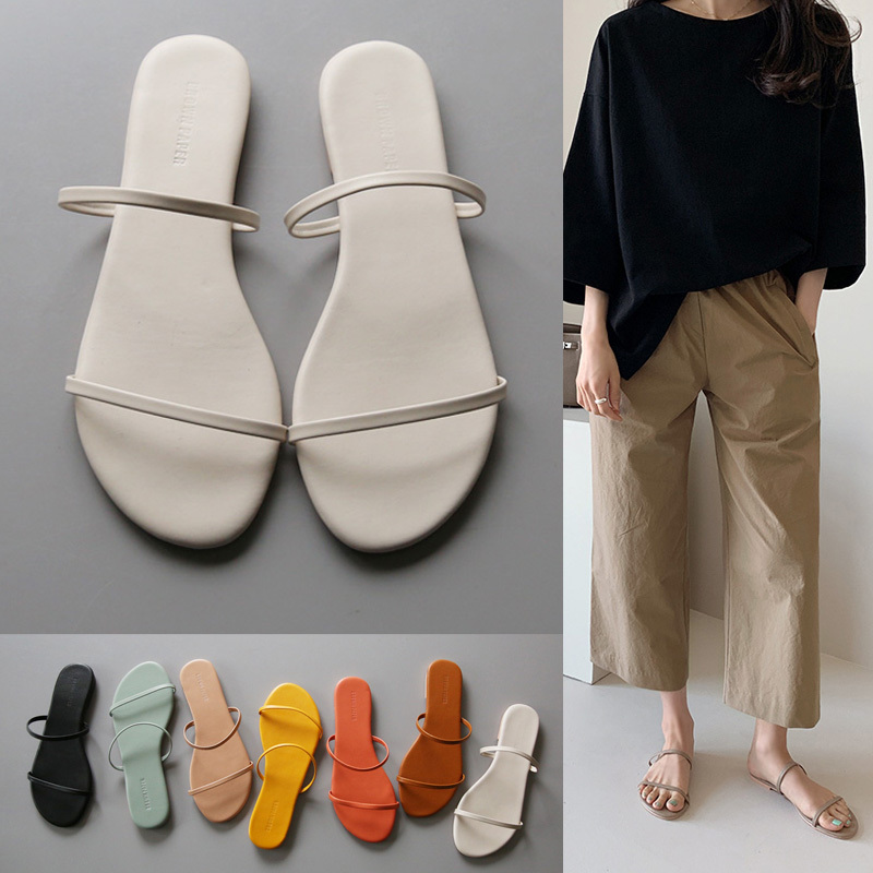 Korean Style Thin Strap Open-Toe Flip-Flops, Trendy and Simple, Versatile for Outdoor Wear, Beach Vacation, Women's Summer Flat Sandals Korean Style Thin Strap Open-Toe Flip-Flops, Trendy and Simple, Versatile for Outdoor Wear, Beach Vacation, Women's Summer Flat Sandals
