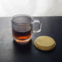 Striped glass mug thickened milk cup coffee cup with lid coffee cup tea cereal Cup breakfast cup creative dessert Cup