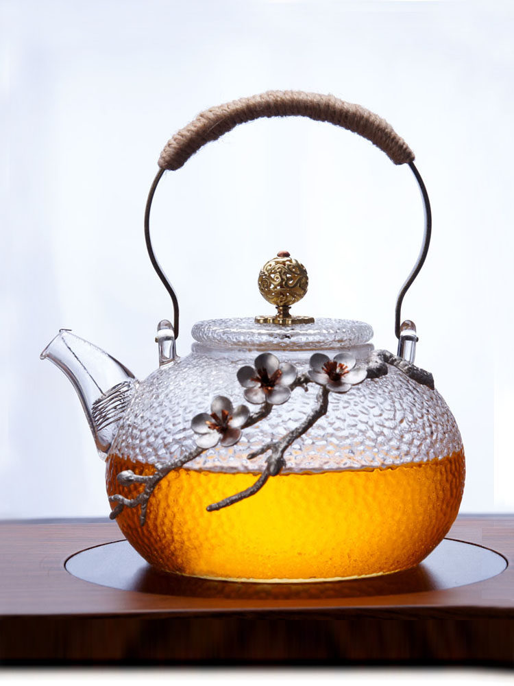 High temperature resistant hammer pattern thickened glass pot High borosilicate plum pot Boiling kettle Black crystal furnace special copper beam pot