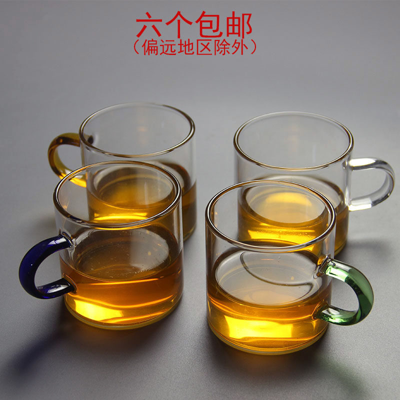 Kung Fu Small Tea Cup Heat Resistant Transparent Glass Thickened Straight Drum Cup With cup Pink cup 120ML water cup mouth cup