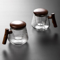 High temperature resistant glass three-piece Cup Japanese glass tea cup tea water separation belt filter band wooden cover Mug Cup