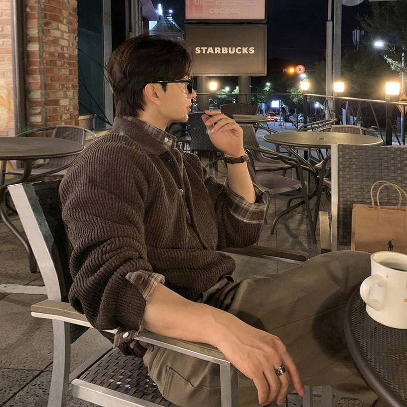 Bishe Korean Style Autumn and Winter New Men's Knitwear Trendy Loose Versatile Casual Three-Dimensional Texture Sweater Jacket