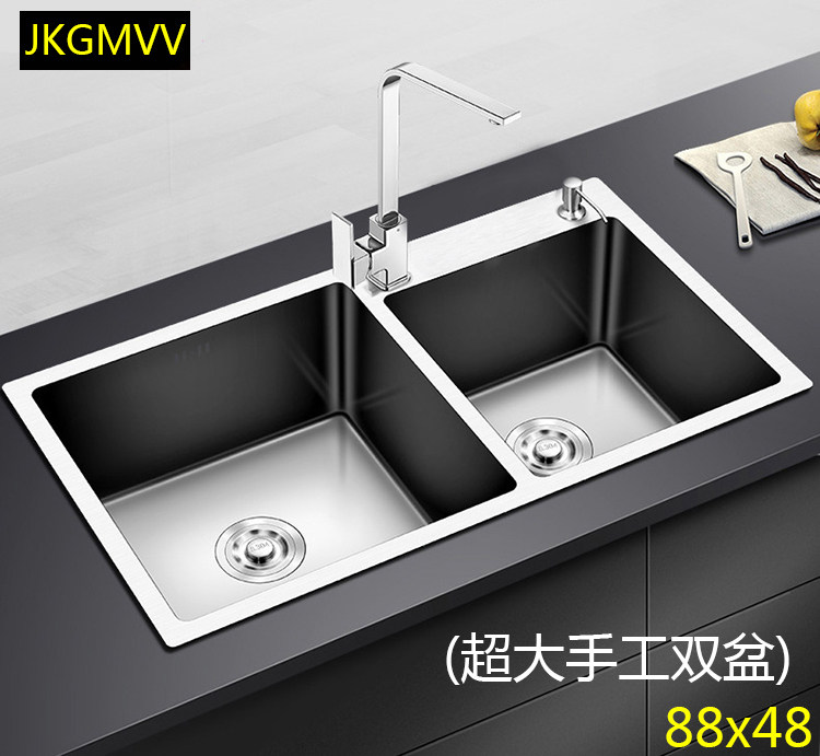Yingmao kitchen commercial household washing bowl pool double sink washbasin 304 stainless steel sink Oversized handmade double sink 88x48