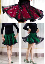  Four summer 800-degree swing short flying edge dance skirt new sequin mesh zipper high waist belly skirt