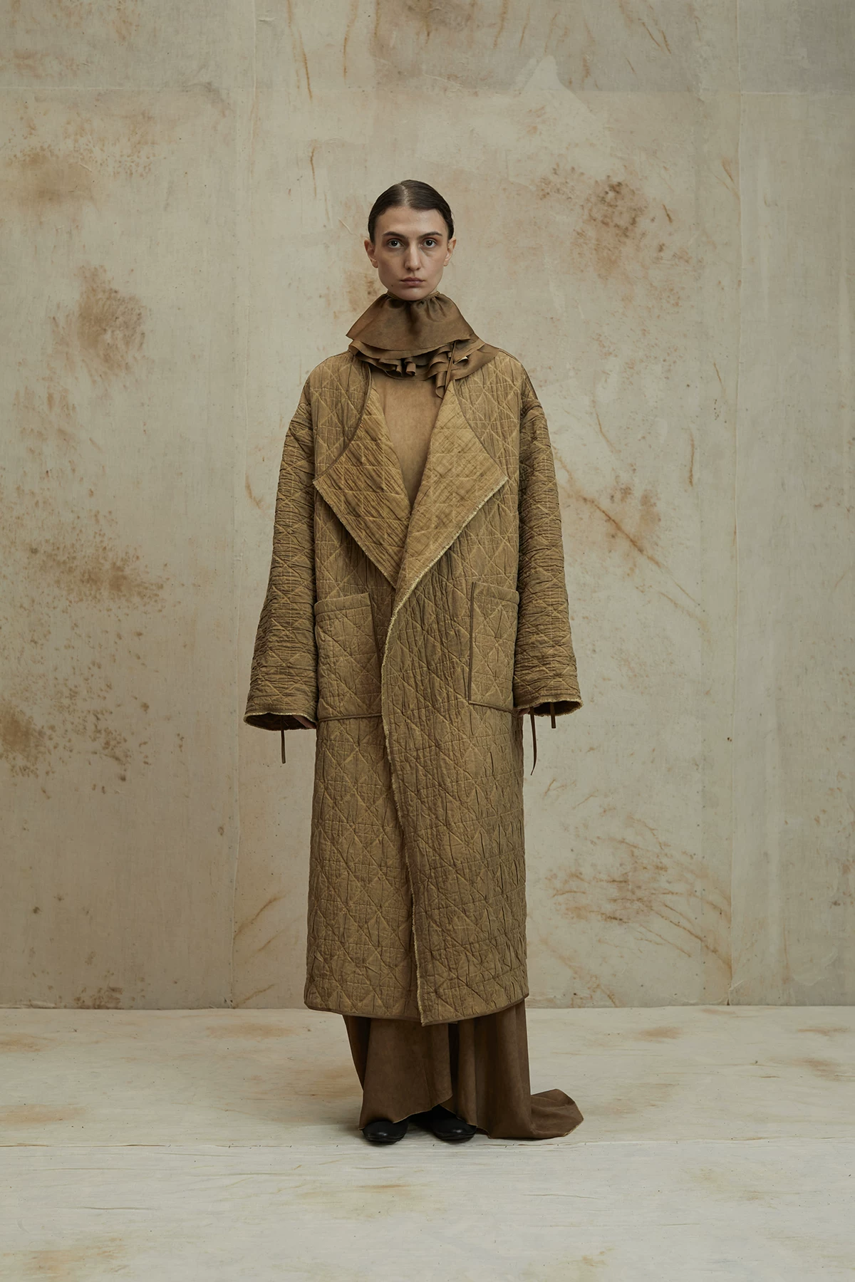 Miura Design 2023AW retro thick cotton -colored silhouette loose dirty dyeing coat