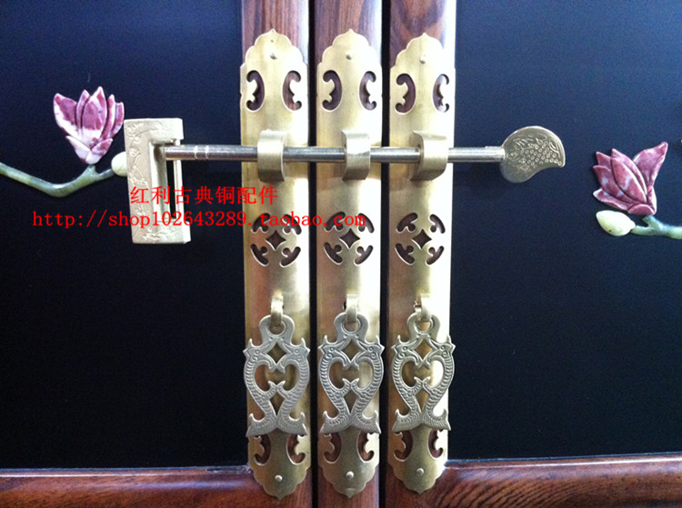 Dividend Classical Bronze Accessories Chinese Imitation Antique Pure Copper Door Bolt Lock Small Black Clip Bolt Plus Copper Lock Door Lock Cabinet Padlock