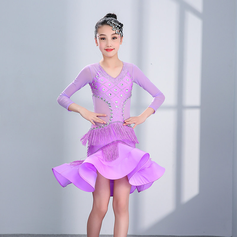 Medium Long Sleeve Flow Su-style Latin dance dresses Skirt Studi with V-neckline Neckline Caladin Dance Dress Lotus Leaf dresses