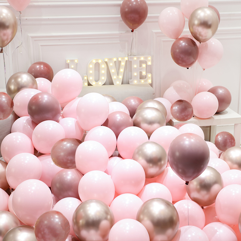 Wedding retro pink balloon decoration romantic wedding birthday party scene layout wedding room net red balloon thickening