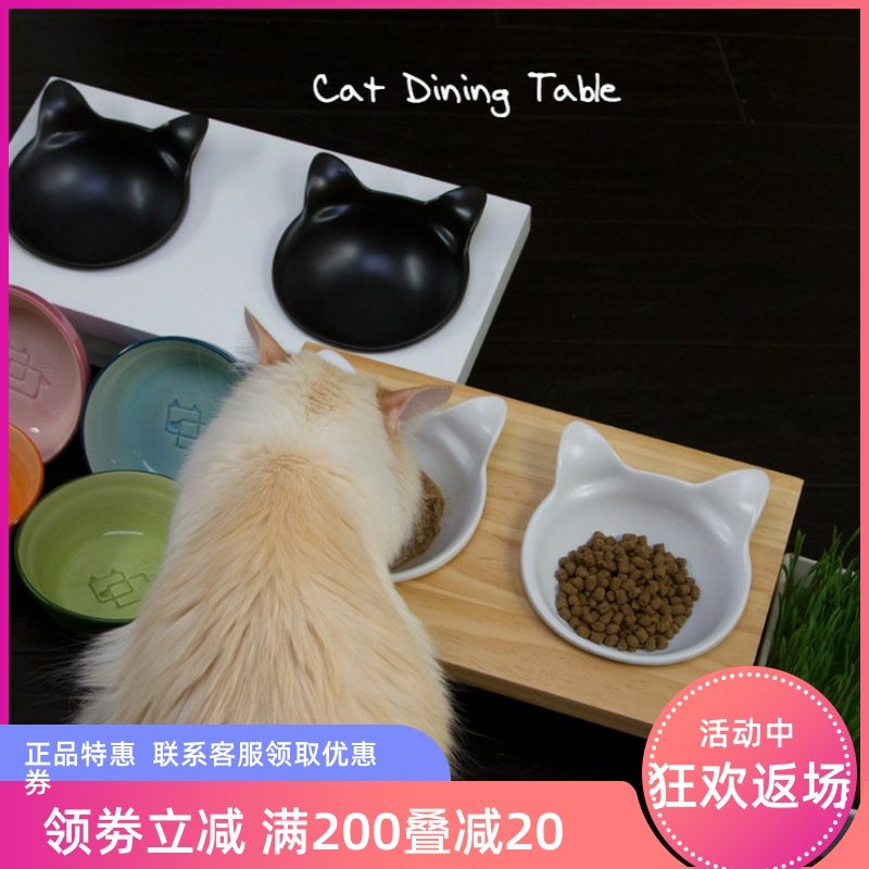Cat bowl vivipet non-slip solid wood bowl rack pet dog dining table ceramic food bowl cat feeding bowl double bowl special offer
