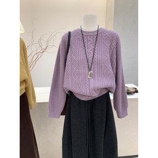 小哲 简约圆领麻花编织针织毛衣女冬季新款加厚保暖软糯套头上衣