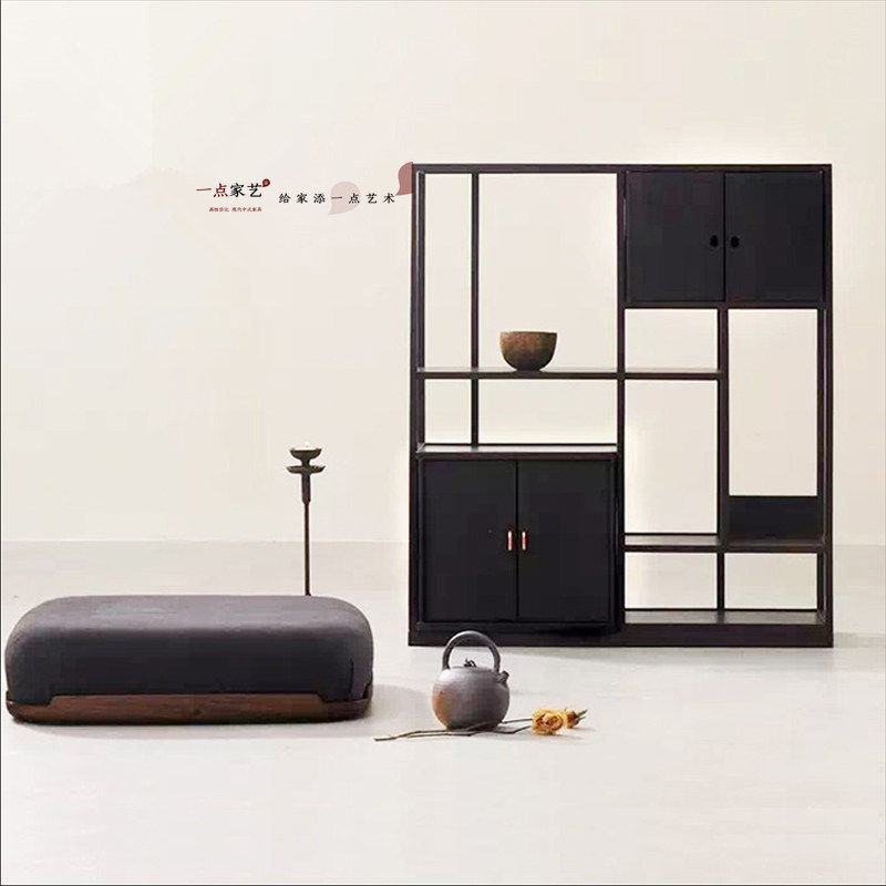 New Chinese solid wood bookshelf bookcase modern Zen floor combination art furniture shelf partition decorative cabinet