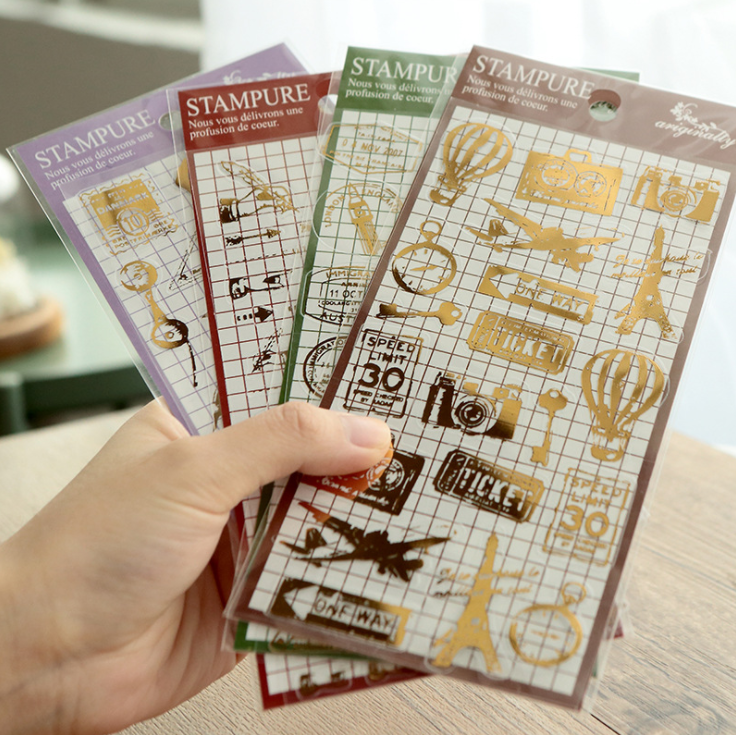 Spot bronzing pvc hands account material decoration bi preparation sticker retro postmark travel gesture