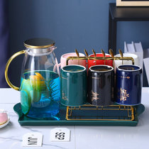 Light luxury color Cup set water cup with rack household Nordic living room ceramic kettle tea cup water set Cup