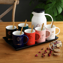 Ceramic Cup household living room Nordic milk breakfast water cup simple light luxury creative mug 6 sets