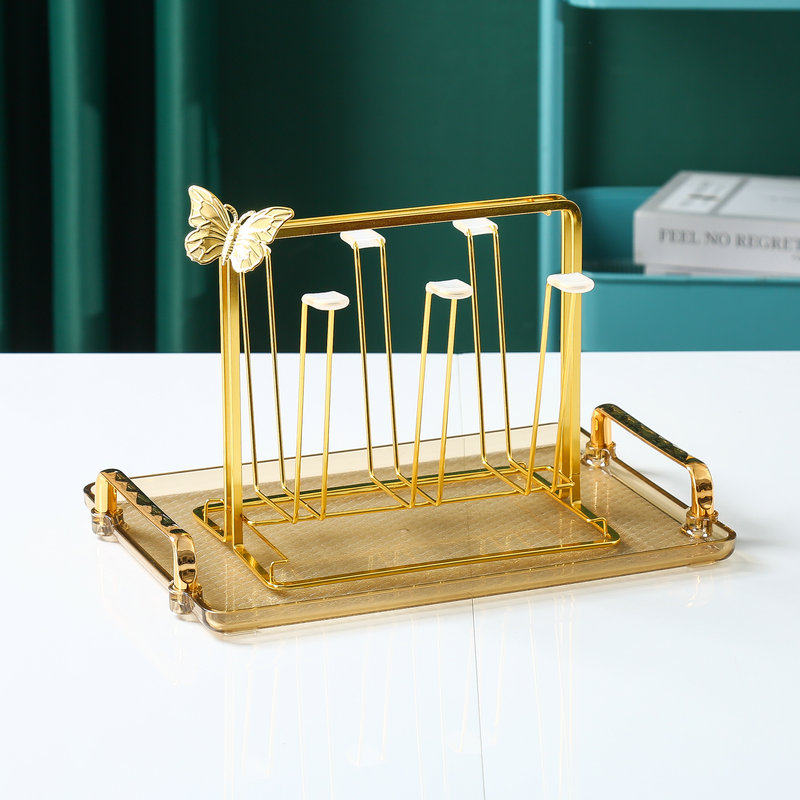 Nordic asphalt cup frame poured creative teacup frame household ceramic glass shelf reception layer