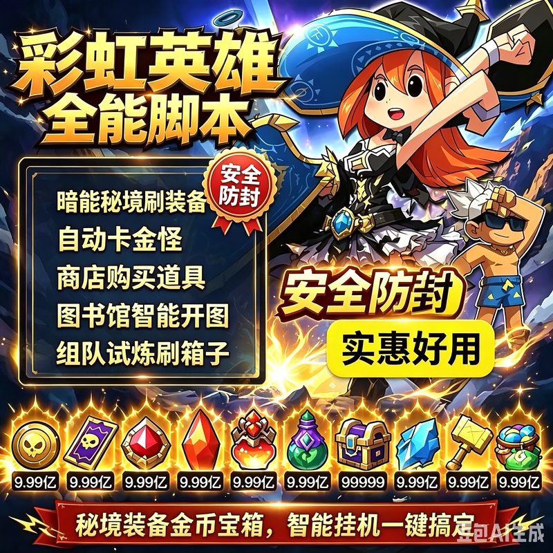 Rainbow Assistant Hero Does Not Have an Auxiliary Lightning Script for Automatically Farming Golden Monsters and Automatically Mining Dark Energy Dungeons