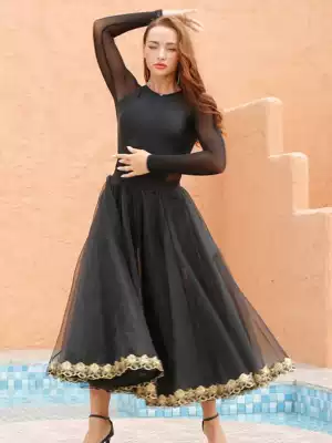 Half-body tutu large swing black long skirt He Gensha elastic belt inner pants Tango waltz 720 degrees