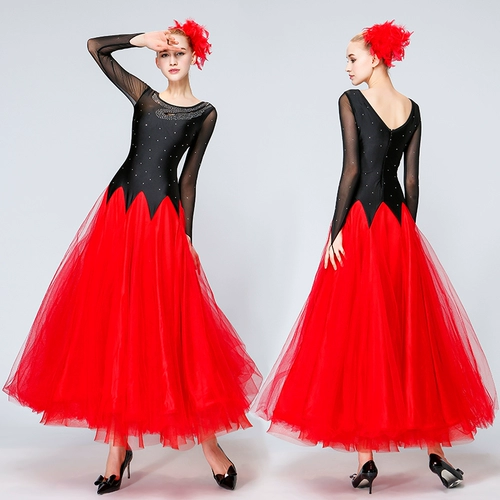 Lan Kwai Fang Net Yarn Long -Sleeved Modern Dance Subt Performance Flash Diamond Photo Национальная стандартная современная танцевальная юбка