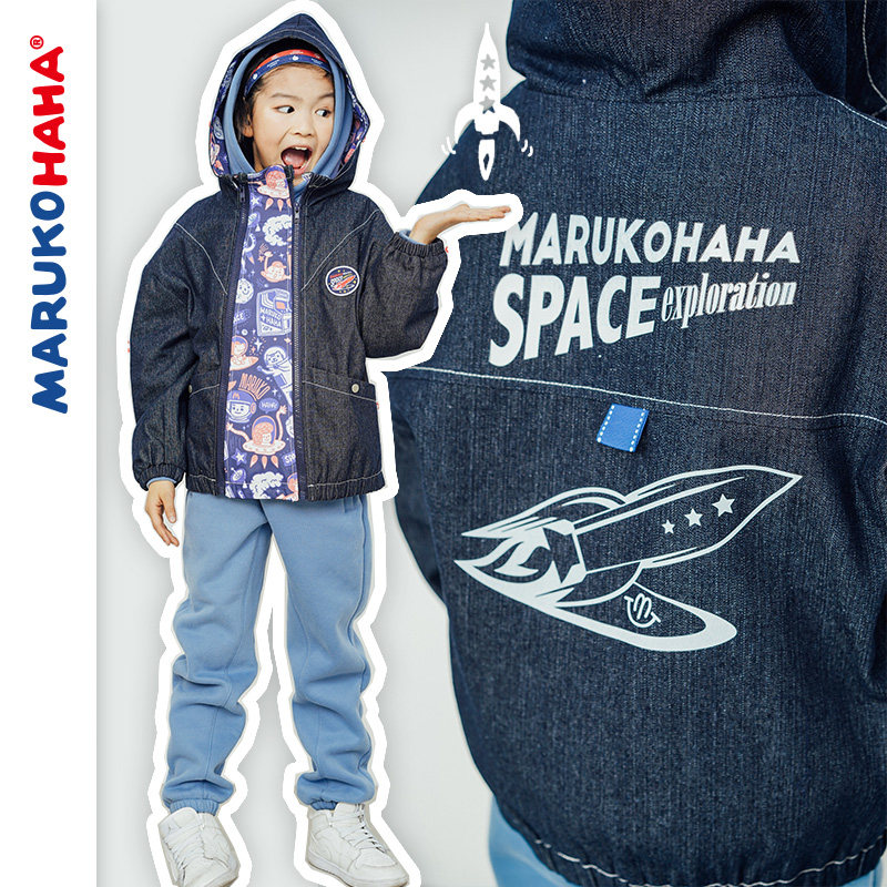 Toothpick pellet and little guys girl girl with cap denim jacket 2022 spring double-pull chain CUHK Tong jacket blouse