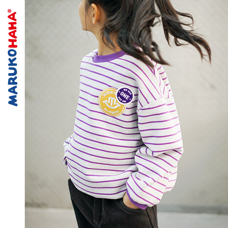 Toothpick pills and small guys girl girl plus velvet striped plus suede round-collar blouses CUHK child loose coupe