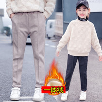 Girls woolen pants Western autumn and winter clothing one plus velvet thickened 6 children 7 Winter 8 girls 9 outside wear ten years old