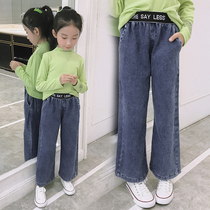 Womens spring and autumn pants 2021 new spring denim trousers wide leg pants 9 children 8 loose 7 girls 6 years old tide