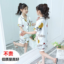 Girls dress pajamas two-piece set summer 7 cotton silk 8 Ice Silk 9 middle school children 12 primary school students 11 children 6-year-old girl