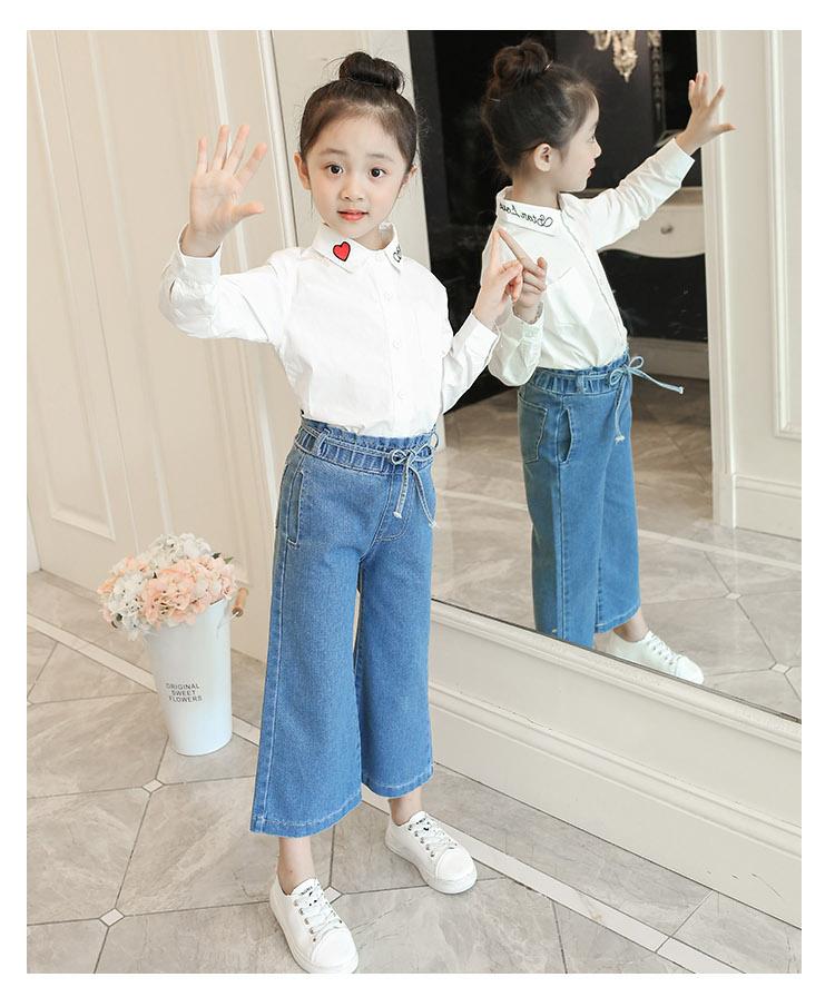 Quần denim ống rộng cho bé xuân hè 2018 mới 9 phiên bản Hàn Quốc 8 áo 5 bé gái 6 quần dài nước ngoài mười tuổi thủy triều quần jean ống rộng cho bé gái