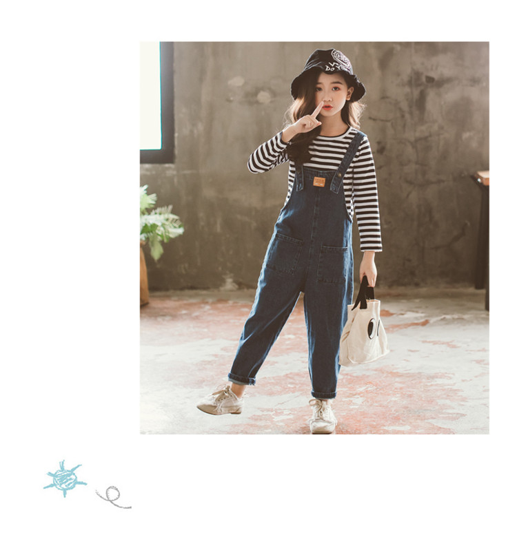 Quần yếm nữ denim 2018 mới mùa xuân và quần áo mùa thu Cô bé mười tuổi thủy triều lỏng lẻo 9 mùa thu 8 đại dương khí 7 set 6 quan ao tre em