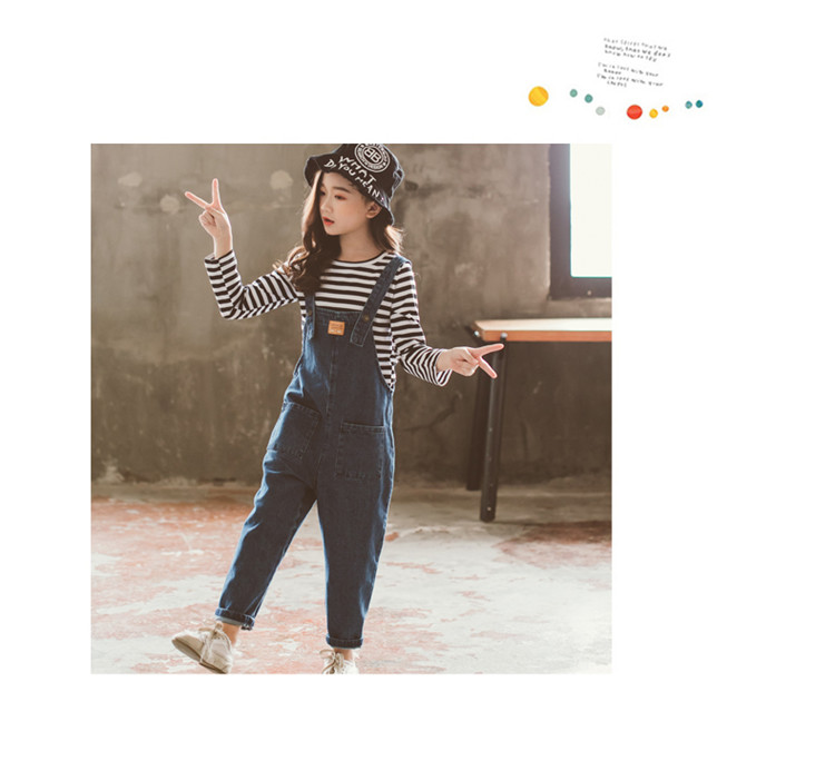 Quần yếm nữ denim 2018 mới mùa xuân và quần áo mùa thu Cô bé mười tuổi thủy triều lỏng lẻo 9 mùa thu 8 đại dương khí 7 set 6 quan ao tre em