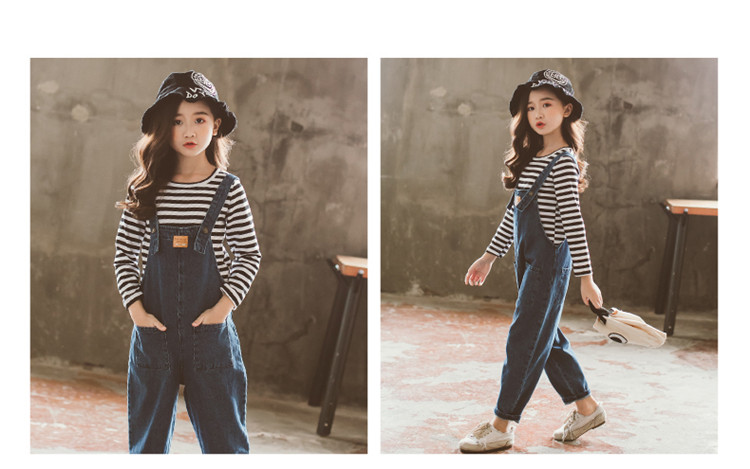 Quần yếm nữ denim 2018 mới mùa xuân và quần áo mùa thu Cô bé mười tuổi thủy triều lỏng lẻo 9 mùa thu 8 đại dương khí 7 set 6 quan ao tre em