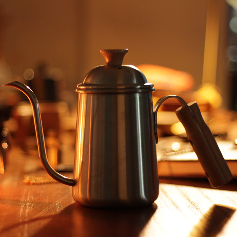 Hand Punching Pot Fine Mouth Pot Drip Filter Type 304 Stainless Steel Wood Handle Coffee Maker-Taobao