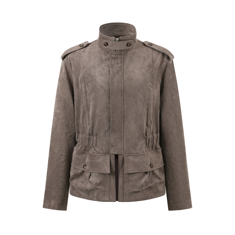 Antiatag “Ash Color Nomad” Eco-Friendly Suede Stand-Collar Loose-Fitting Waist-Cinching Hunting Jacket Antiatag “Ash Color Nomad” Eco-Friendly Suede Stand-Collar Loose-Fitting Waist-Cinching Hunting Jacket