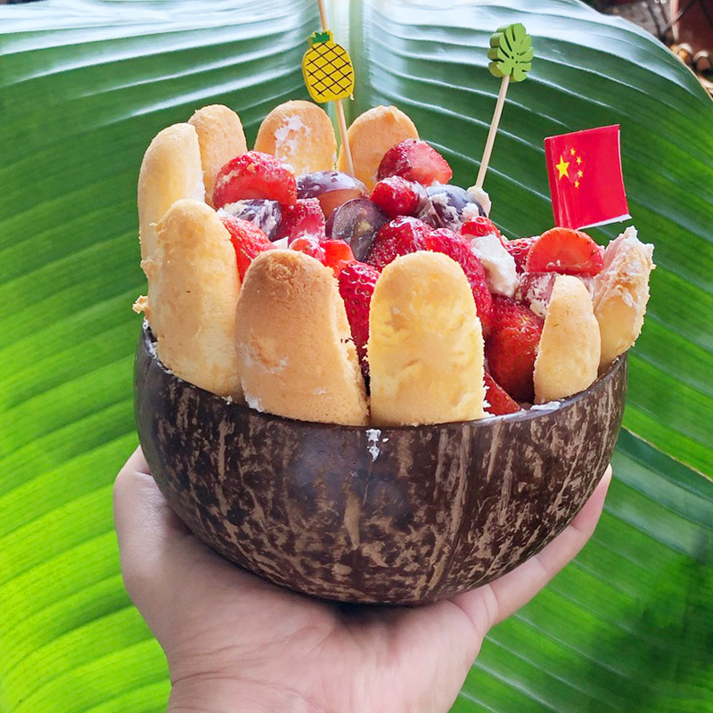 Natural Coconut Bowl Coconut Shell Bowl Light Food Bowl Southeast Asian Tableware Ins Bowl Dessert Bowl Salad Bowl Oatmeal Breakfast Bowl