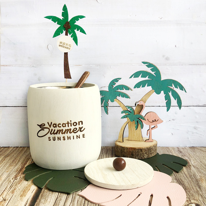 New wooden bucket tableware Southeast Asian tableware dessert pudding yogurt ice cream dishes in wind tableware can be customized