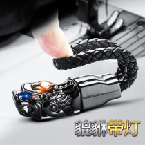 Cai Nafu multi-function with lamp Keychain Car pendant PU leather rope men creative personality gift