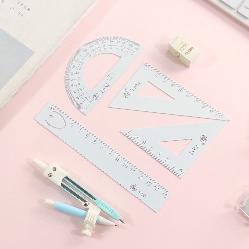 IELTS compass student set cute small fresh metal multi-function drawing ruler set ruler triangle plate steel ruler