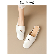 Japon ULOVAZN-Le nouveau mode quotidien blanc Baotou au printemps nouveau mode quotidien blanc Baotou Mid-drag Little Leather Shoe Boomer