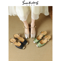 Japan ULOVAZN-The new apricot of the new apricot color genuine leather in the spring new apricots with Mary Jane Baotou slippers